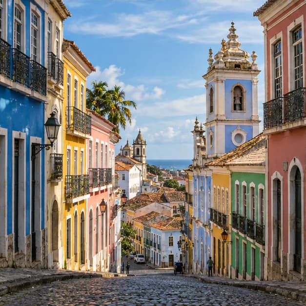 Casario colorido e igrejas no centro histórico de Salvador